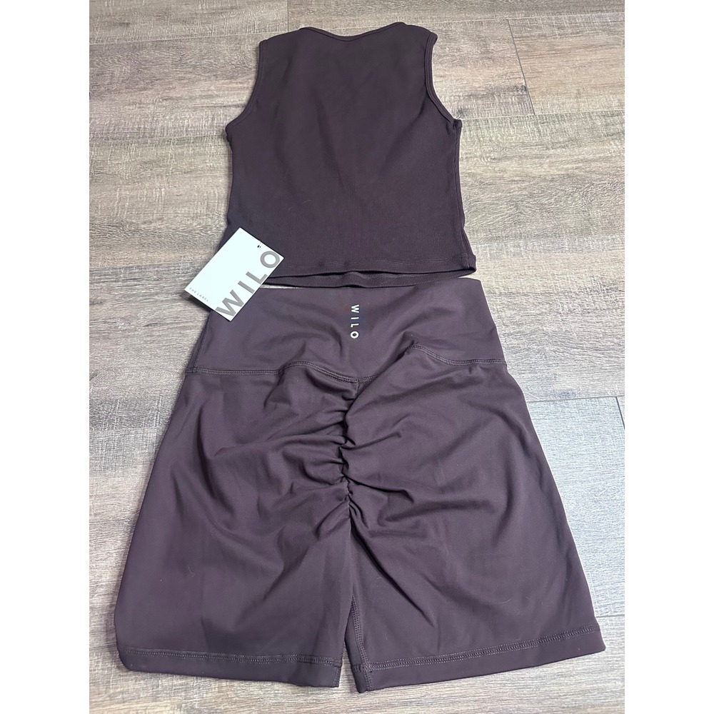 WILO The Label Espresso Ribbed Racer Tank and Scrunch Butt Biker Shorts Set Med - Picture 2 of 9